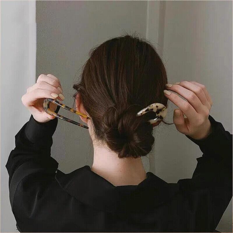 2Pcs U-Shape Hair Clips Stick Tortoise Shell Hairstyle Hair Pin Hair Accessories