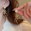 French Retro Long Earrings with Soft Flower Bow Design Elegant Vintage Jewelry