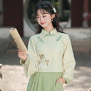 Women's Light Green and Beige Modern Hanfu Two-Piece Set