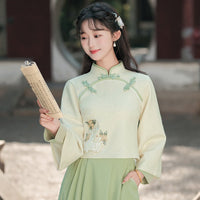 Women's Light Green and Beige Modern Hanfu Two-Piece Set