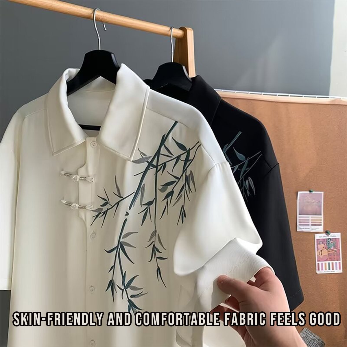 Chinese Bamboo Embroidery Shirt Mens Short Sleeve Spring Fashion Casual Top