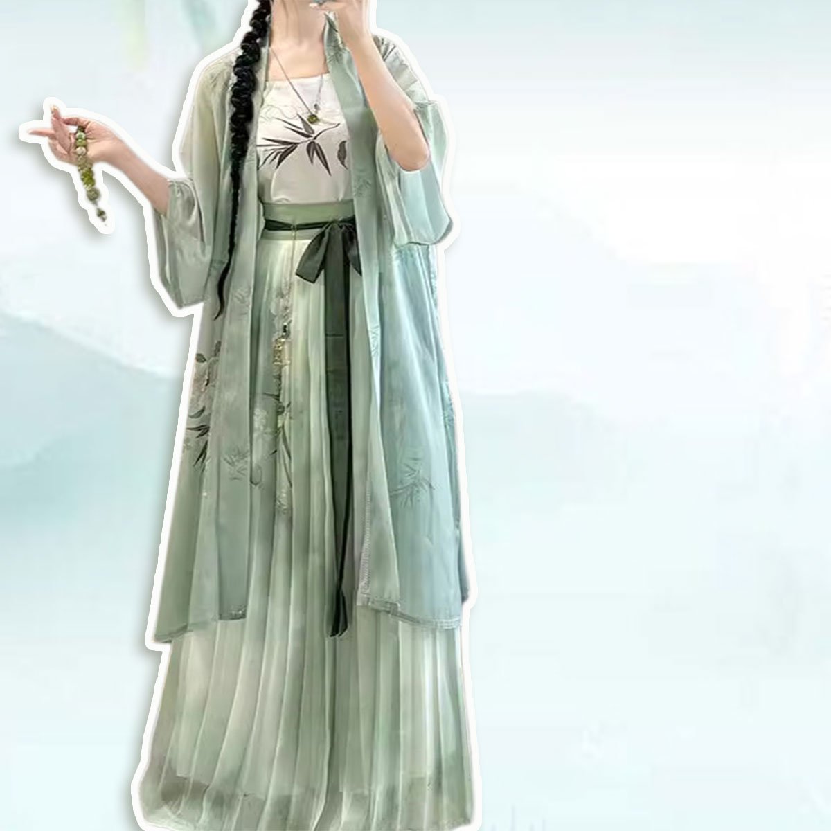 Women's Song Style Hanfu Half-sleeved Waist Pleated Skirt