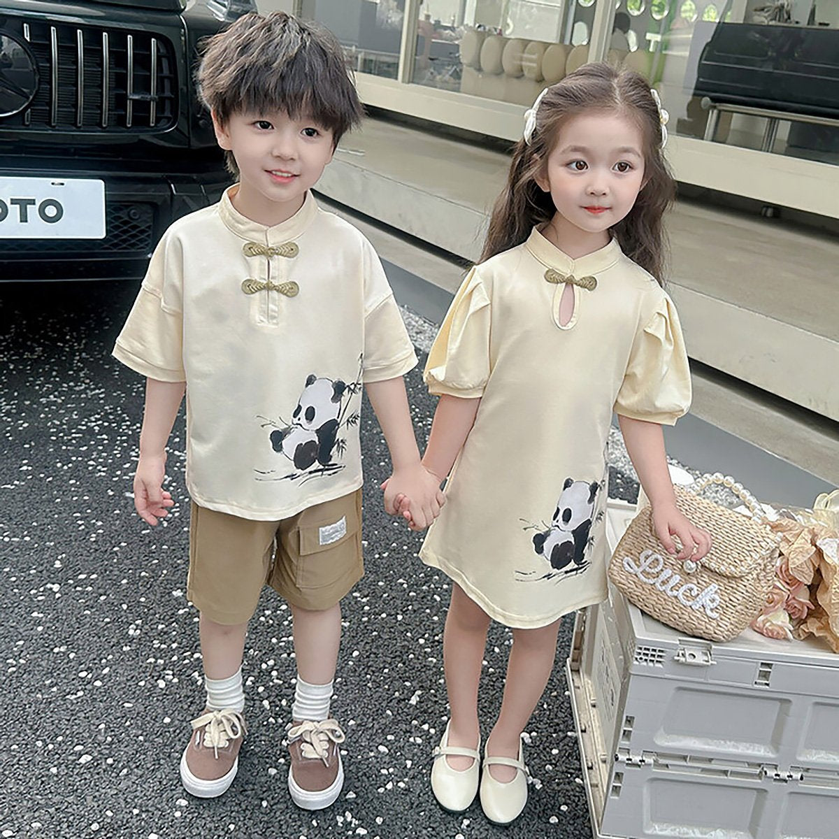 Boys Animal Print Clothing Panda Design Traditional Chinese Outfit