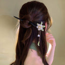 Antique Tassel Hairpin Retro Hanfu Headwear New Chinese Wooden Camellia