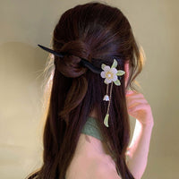 Antique Tassel Hairpin Retro Hanfu Headwear New Chinese Wooden Camellia