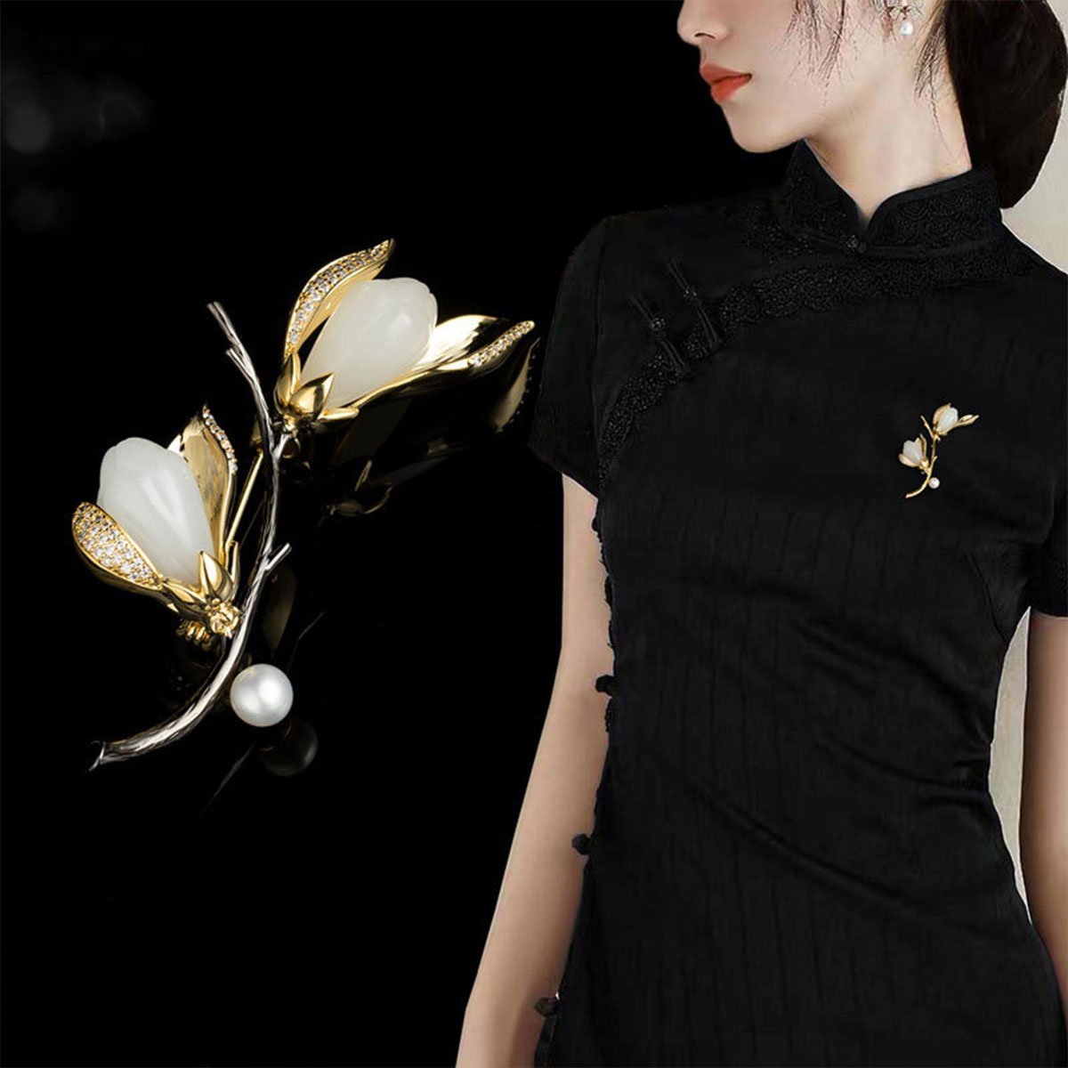 Elegant Magnolia Brooch Flower Corsage Light Luxury Design Fashion Pin Accessory