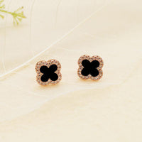 Lucky Clover Rhinestone Stud Earrings