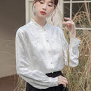 Ivory Floral Long-Sleeved Chinese Style Shirt