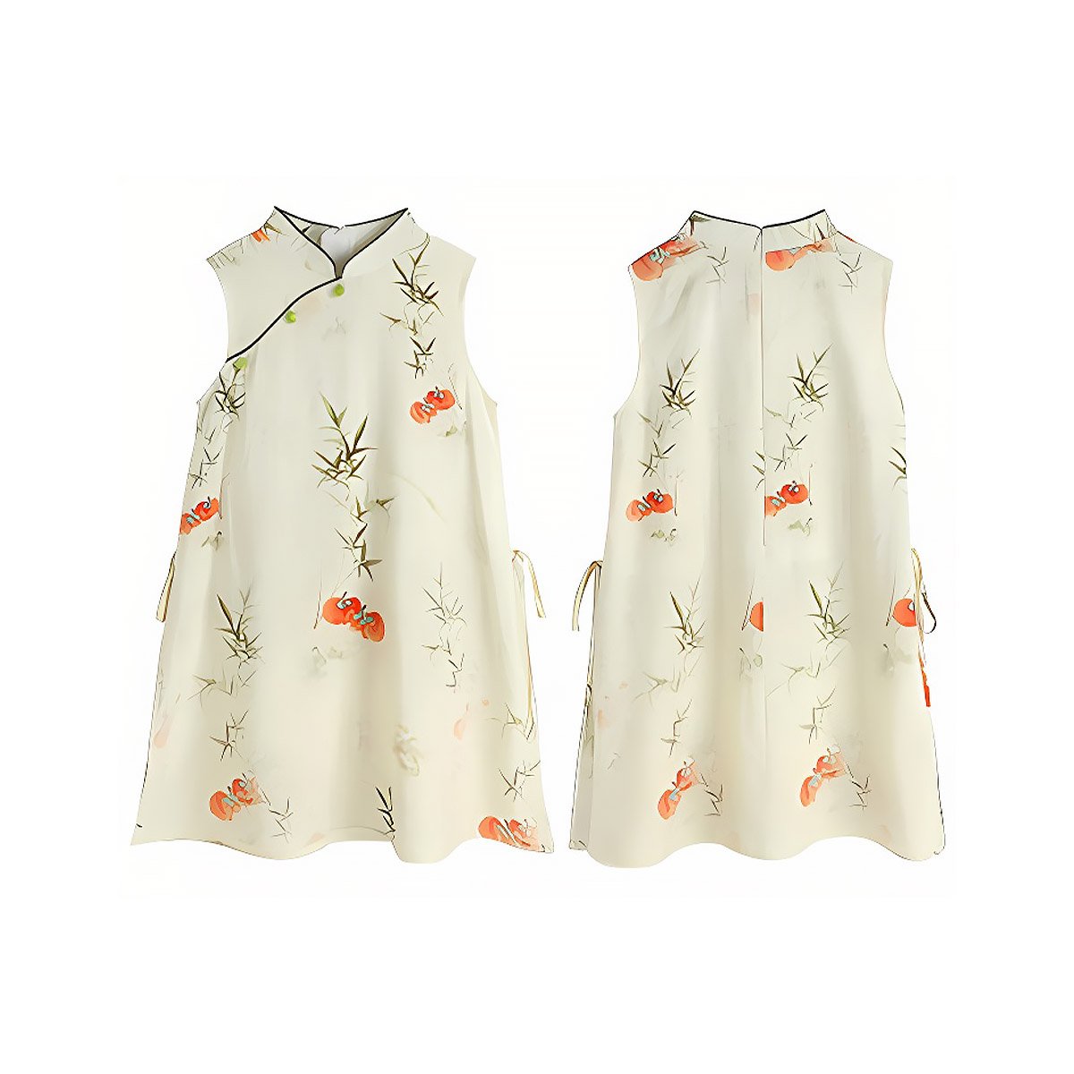 Ivory Floral Long & Half Skirt Cheongsam Dress