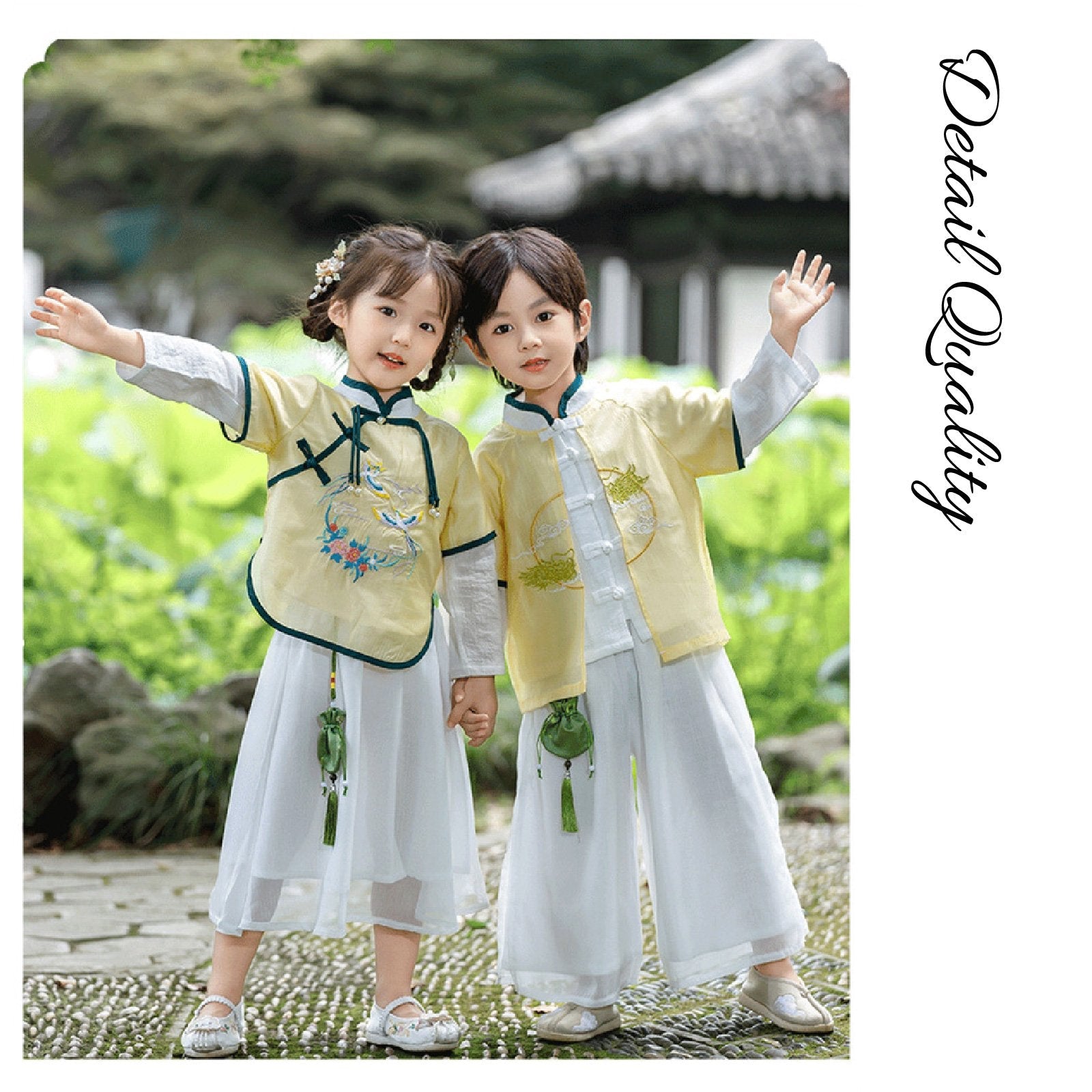 Girls' Traditional Embroidered Cotton Elegance Yellow Hanfu