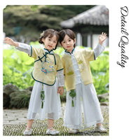 Girls' Traditional Embroidered Cotton Elegance Yellow Hanfu