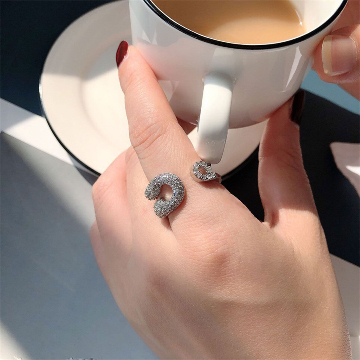 Sweet Adjustable Open Ring Fashion Jewellery Round Double Layer Ring