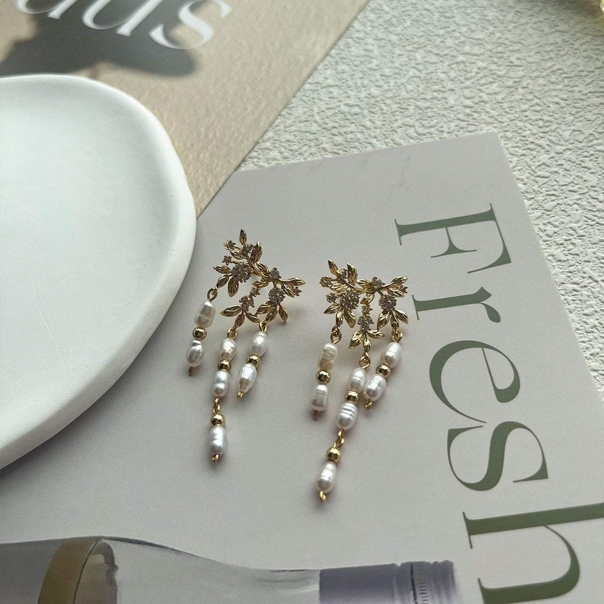 Zircon Tassel Millet Bead Earrings Fashion Jewellery Women Trendy Elegant