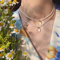 Retro Double Layer Women Necklace Pendant Necklace Clavicle Chain Pearl Choker