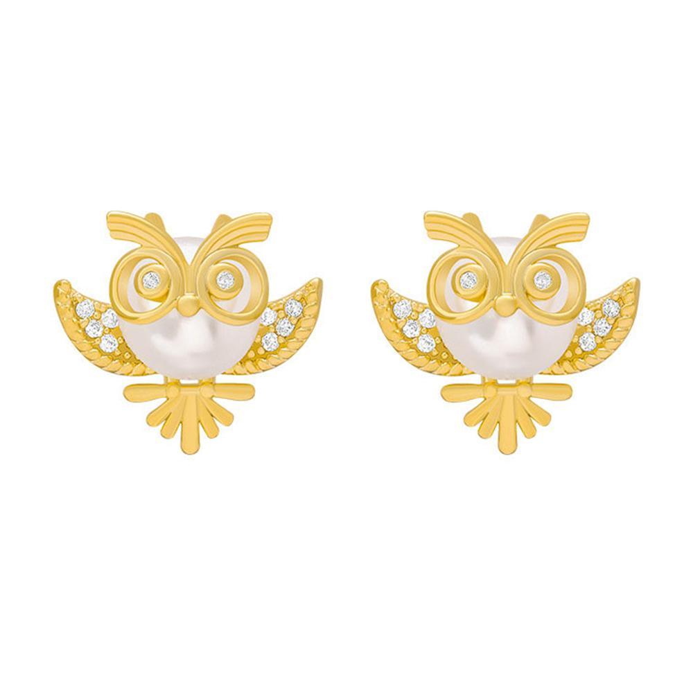 Gold and Pearl Owl Earrings