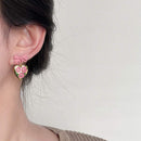 Lovely Pink Bow Heart Shaped Earrings Women Sweet Fashion Jewelry Gift