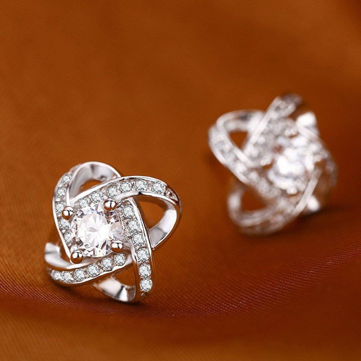 Four Leaf Clover Zircon Stud Earrings Gift For Women Wedding Fashion Jewelry