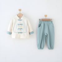 Boys' White and Light Blue Tang Suit Hanfu Set