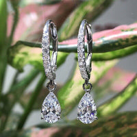 Exquisite Teardrop Drop Earrings with Cubic Zirconia Accents Women 925Silver