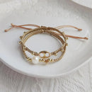 Adjustable Gold Pearl Bracelet Accessory Stylish Hand-Woven Pearls Wrist Chain