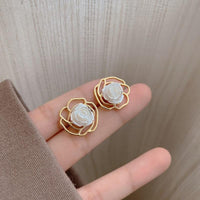 White Rose Gold Flower Earrings