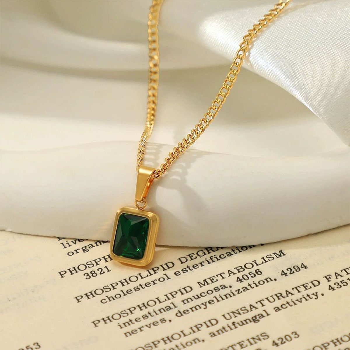 Emerald Green Crystal Necklace Gold Plated Pendant for Women Fashion Jewelry