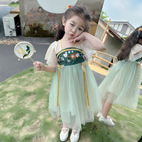 Girls Floral Hanfu Dress Traditional Clothing