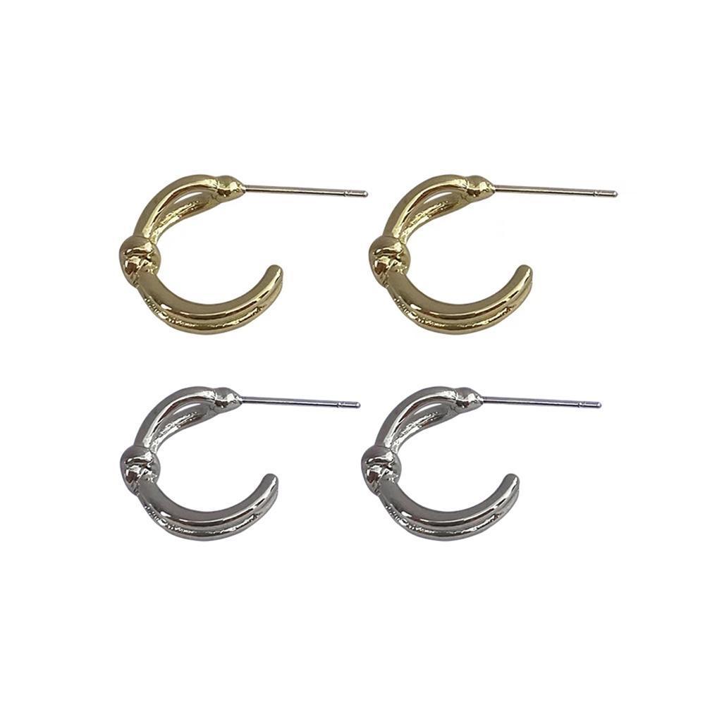 Knotted C-Shaped Double Layer Metal Earrings Alloy Fashion Jewelry for Women