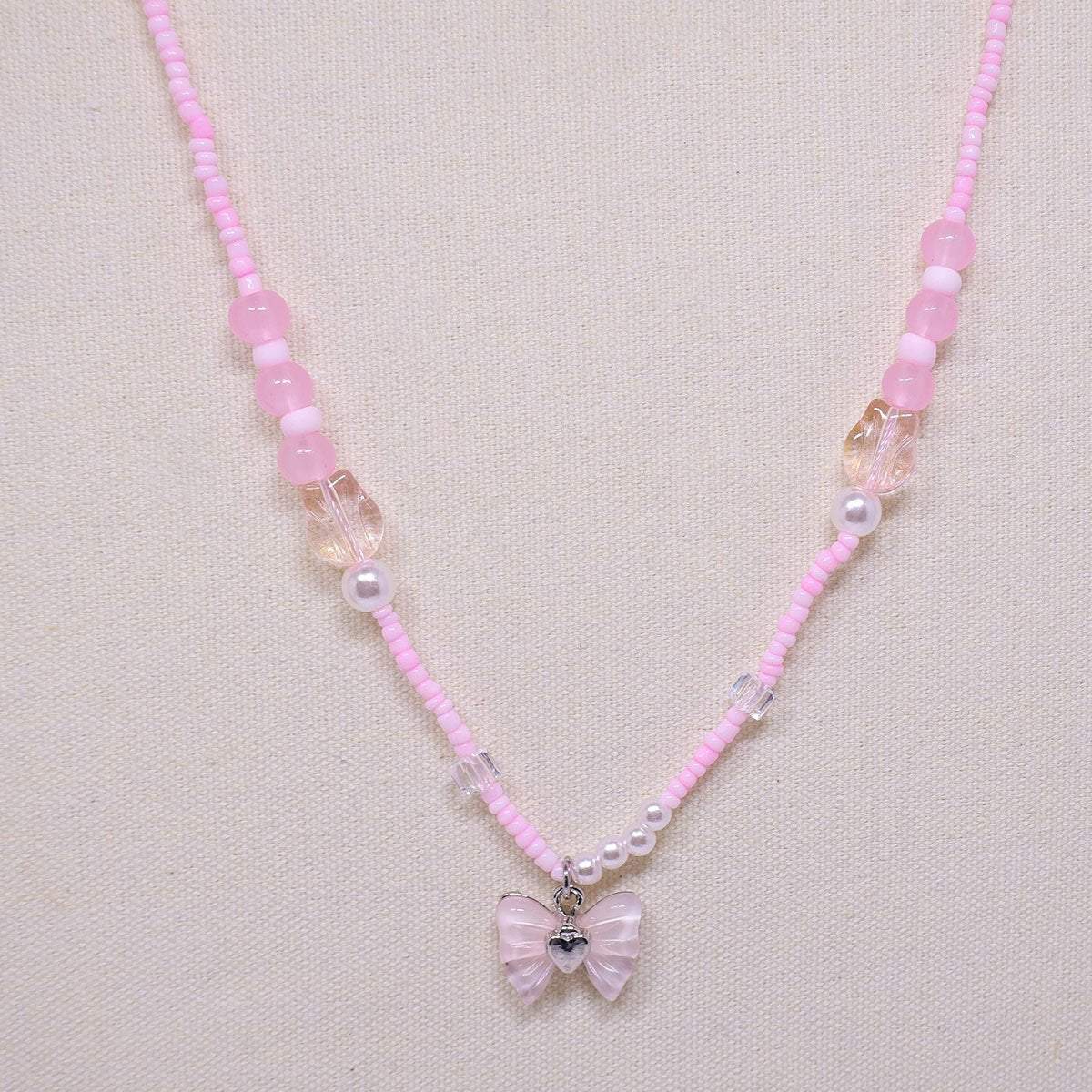 Handmade Pink Butterfly Beaded Necklace Women Girls Cute Boho Fashion