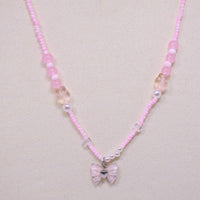 Handmade Pink Butterfly Beaded Necklace Women Girls Cute Boho Fashion