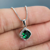 Fashion 925 Sterling Silver Stunning Square Cubic Zircon Pendant Necklace Chain