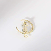 Elegant Crescent Moon Cat Brooch