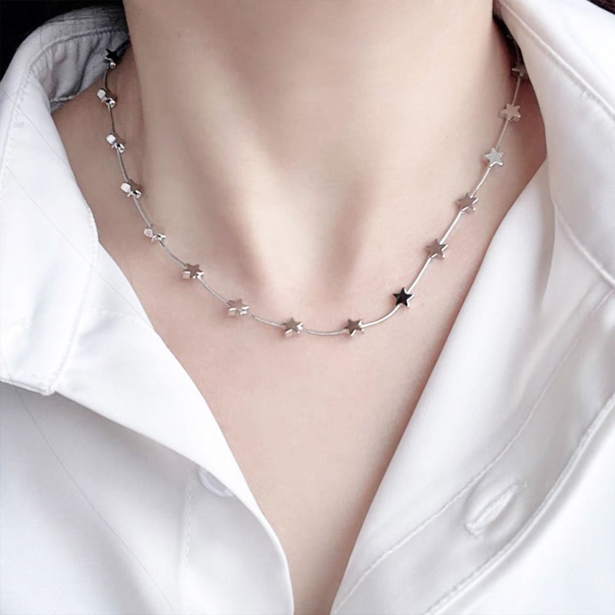 Girls Jewelry Necklace Star Titanium Steel Necklace Women Snake Bone Necklace