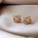 Four Leaf Clover Zircon Stud Earrings Gift For Women Wedding Fashion Jewelry