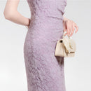 Lavender Elegant Lace Cheongsam Dress