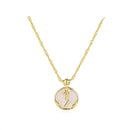 White Gold Plated Round Rose Natural Shell Pendant Necklace Pearlescent Gift