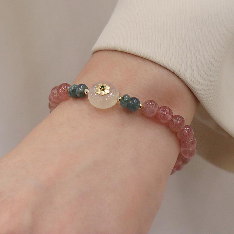 Womens Natural Strawberry Crystal Bracelet Elegant Gemstone Fashion Jewelry