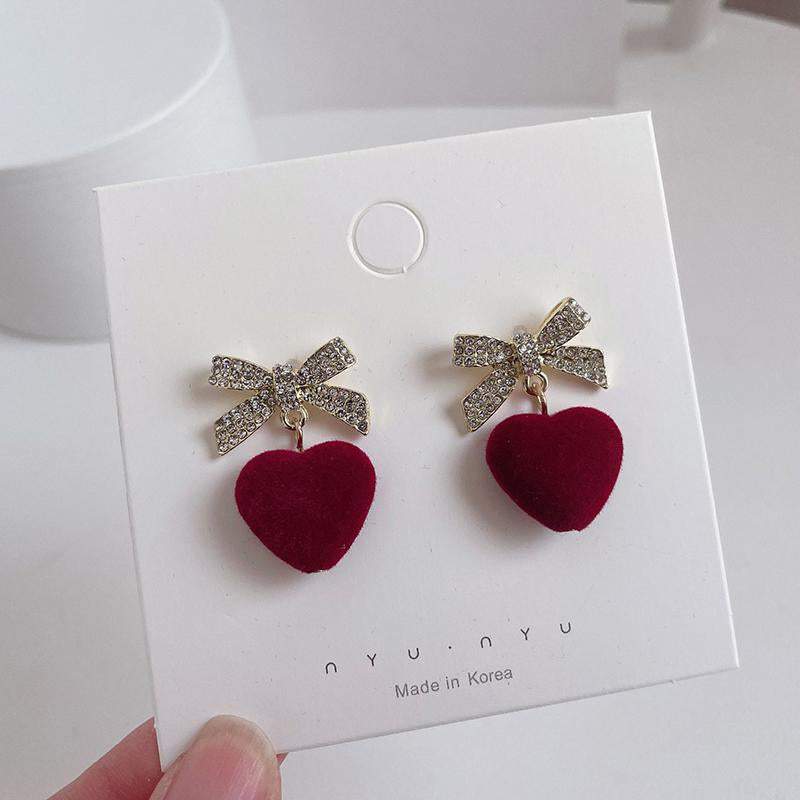 Red Flower Heart Zircon Earring Stud Wedding Party Drop Dangle Jewelry Christmas