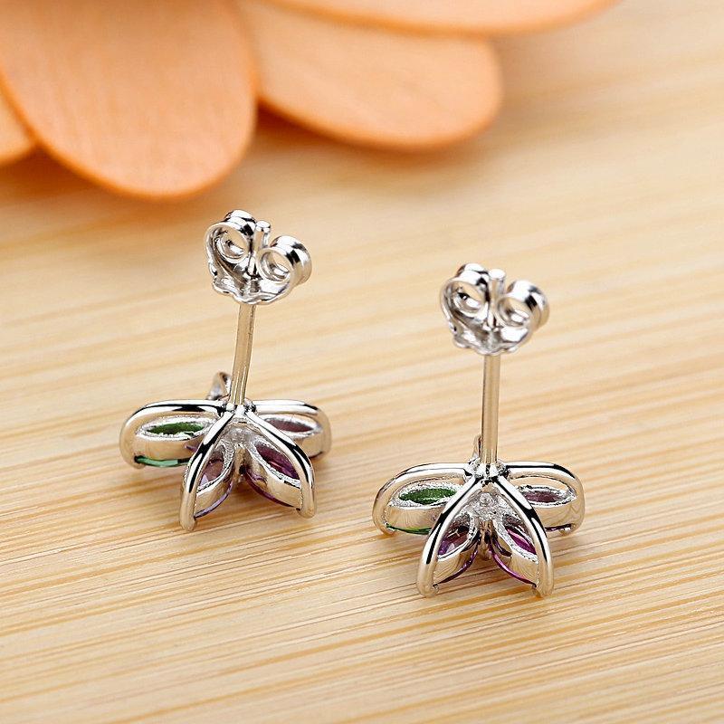 Colourful Petal Zircon Earrings Silver Ladies Wedding Party Christmas Gift