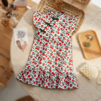 Girls' Summer Floral Cheongsam Dress