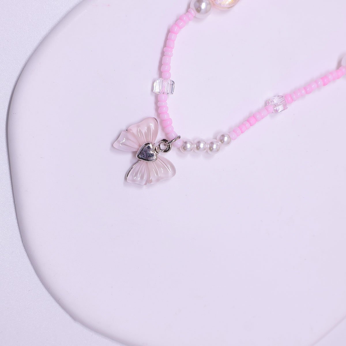 Handmade Pink Butterfly Beaded Necklace Women Girls Cute Boho Fashion