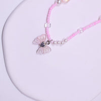 Handmade Pink Butterfly Beaded Necklace Women Girls Cute Boho Fashion