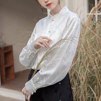 Ivory Floral Long-Sleeved Chinese Style Shirt