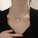 Retro Double Layer Women Necklace Pendant Necklace Clavicle Chain Pearl Choker