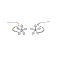 Silvery Zircon Flower Earline Long Sweet Earrings for Girls and Women Jewelry