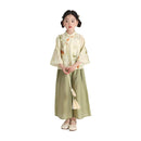 Girl's Bamboo Printing Green Two Pieces  Set