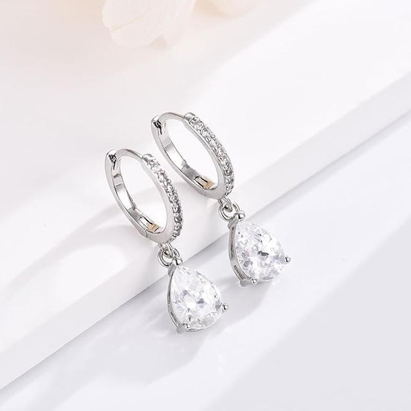 Exquisite Teardrop Drop Earrings with Cubic Zirconia Accents Women 925Silver