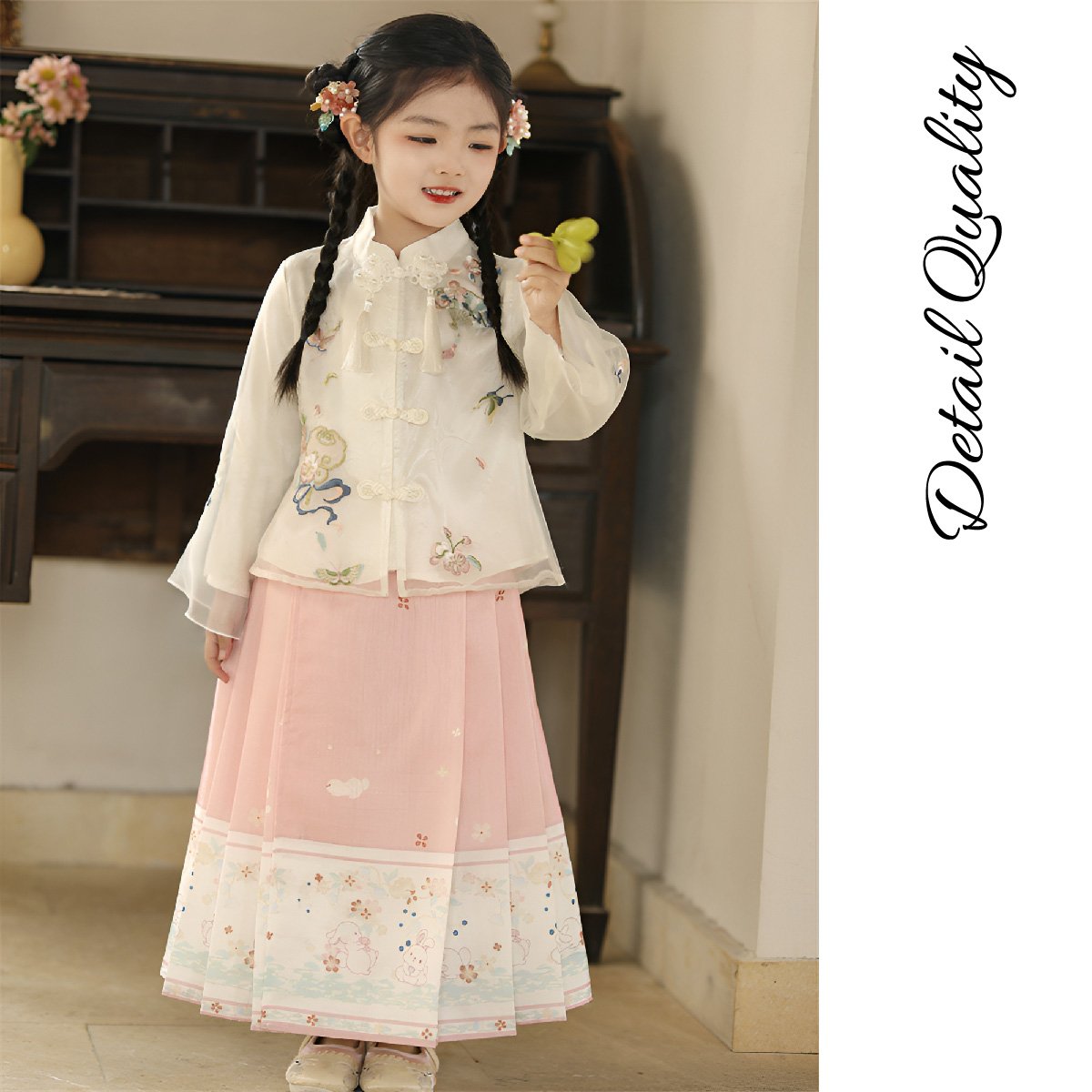 Girls' Floral Modern Hanfu Set