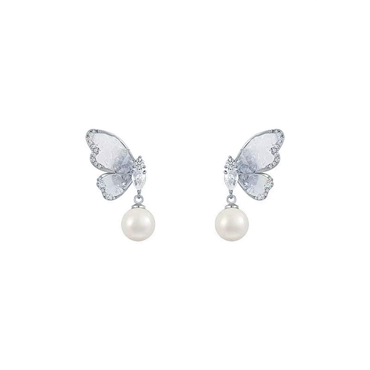 Blue Butterfly Pearl Earrings Women Jewellery Elegant Fashion Accessories