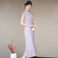 Lavender Elegant Lace Cheongsam Dress